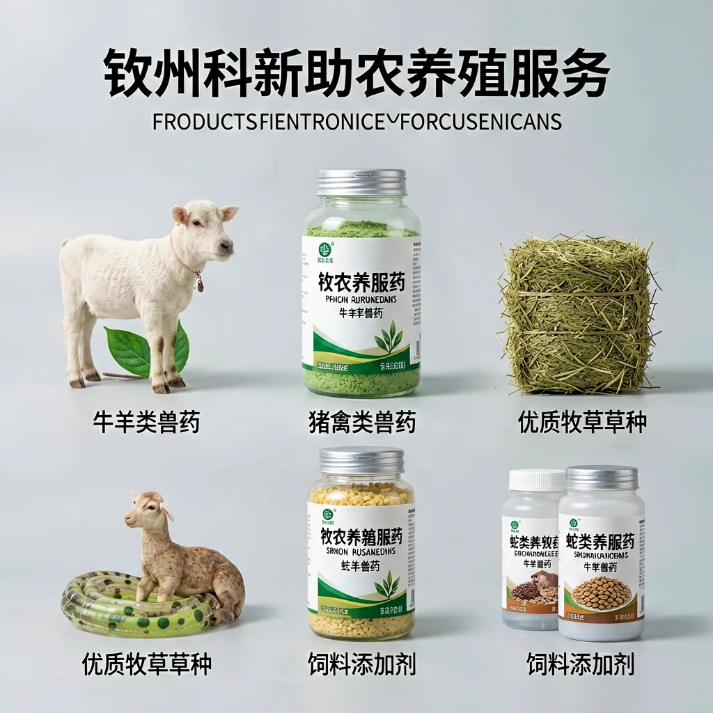 牛羊类兽药产品、猪禽类兽药产品、优质牧草草种、蛇